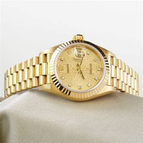 rolex womens scallop band gold watch diamond halo|Rolex oyster and yellow gold.